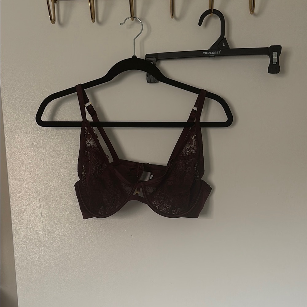Aerie Burgundy Lace Unlined Bra